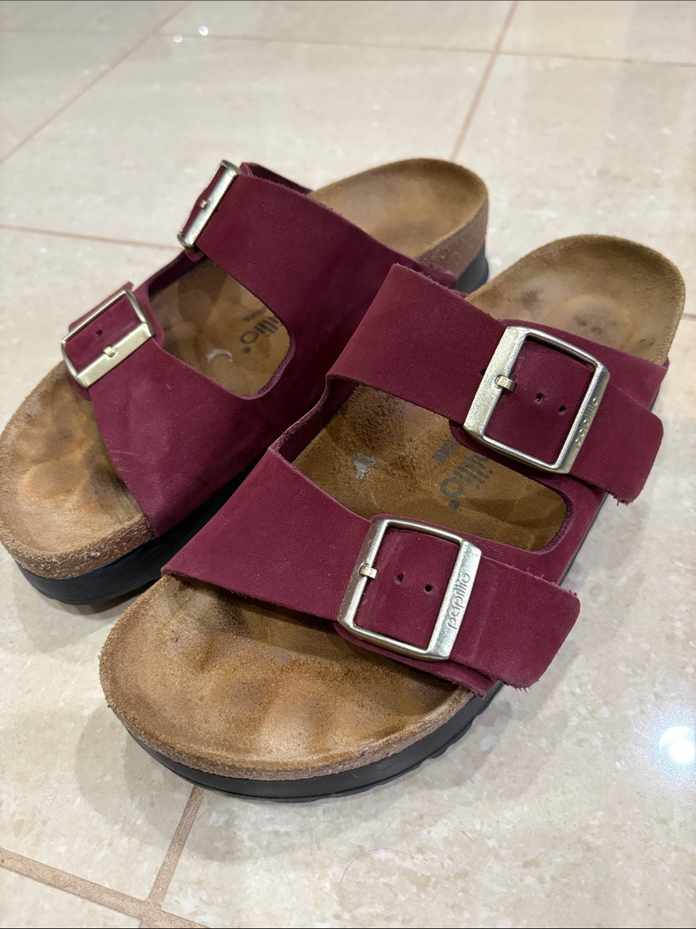 BIRKENSTOCK Papillio Two-Strap Sandals in Burgundy Suede, 39